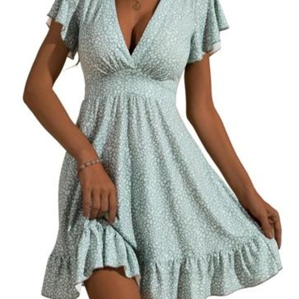 TORARY Womens Dress Floral Cap Sleeve Wrap V Neck Ruffle A-Line Sun Dress